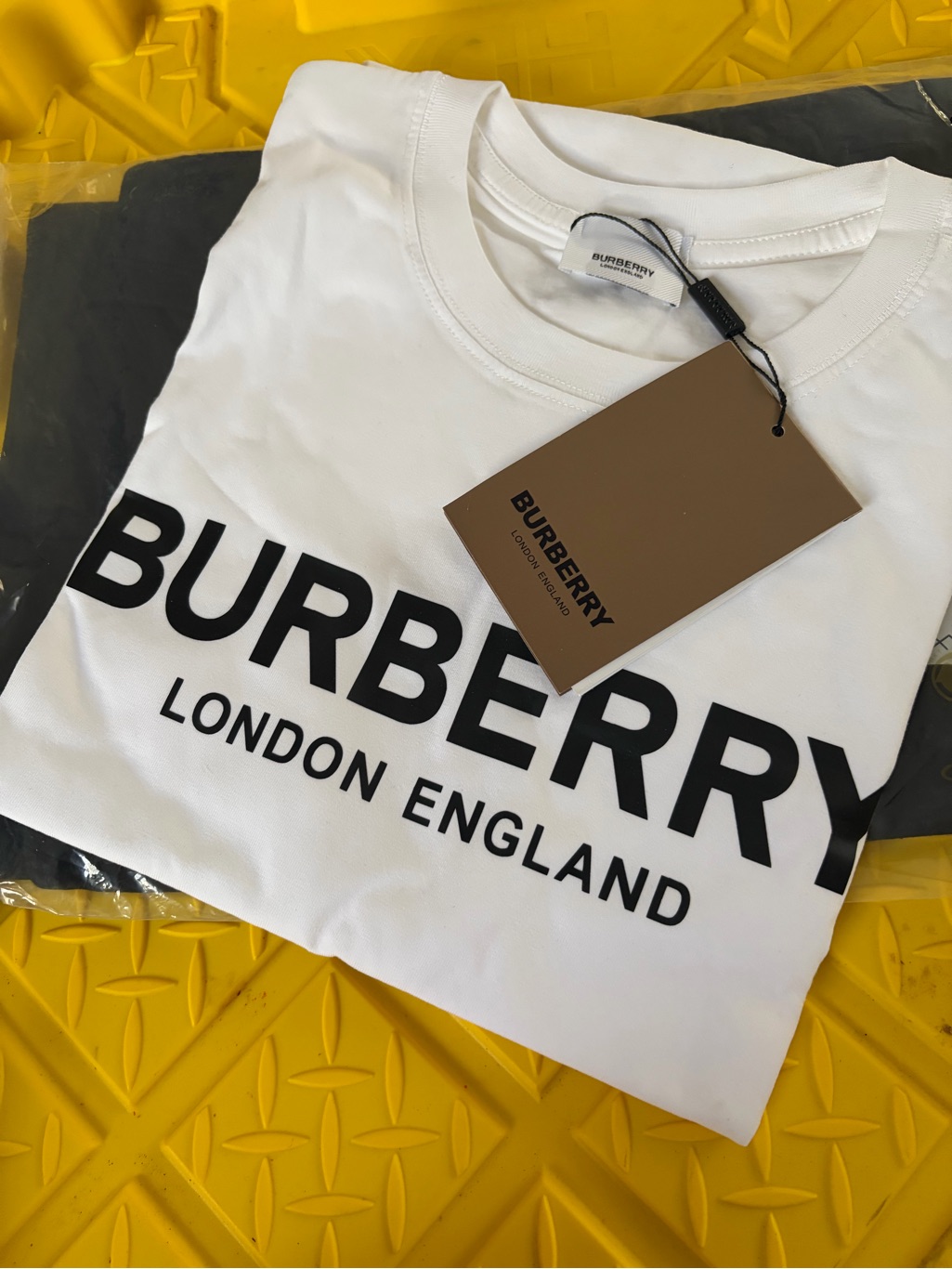 Burberry White Tee With Black Logo Print